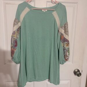 Umgee | Green Patchwork Pattern Top - Sz L